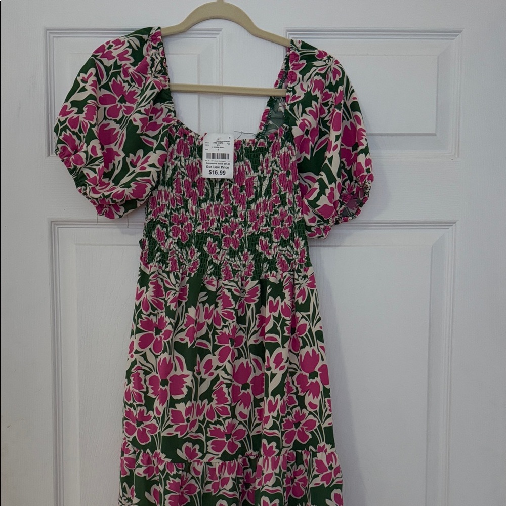 Floral Maxi Dress in Pink and Green